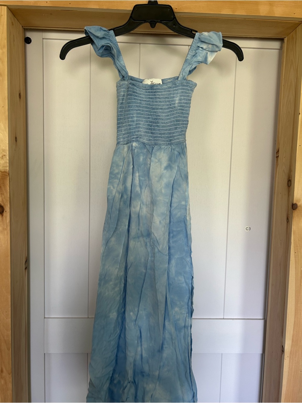 Rare Editions Sky Blue Smocked Dress with Subtle White Stripes